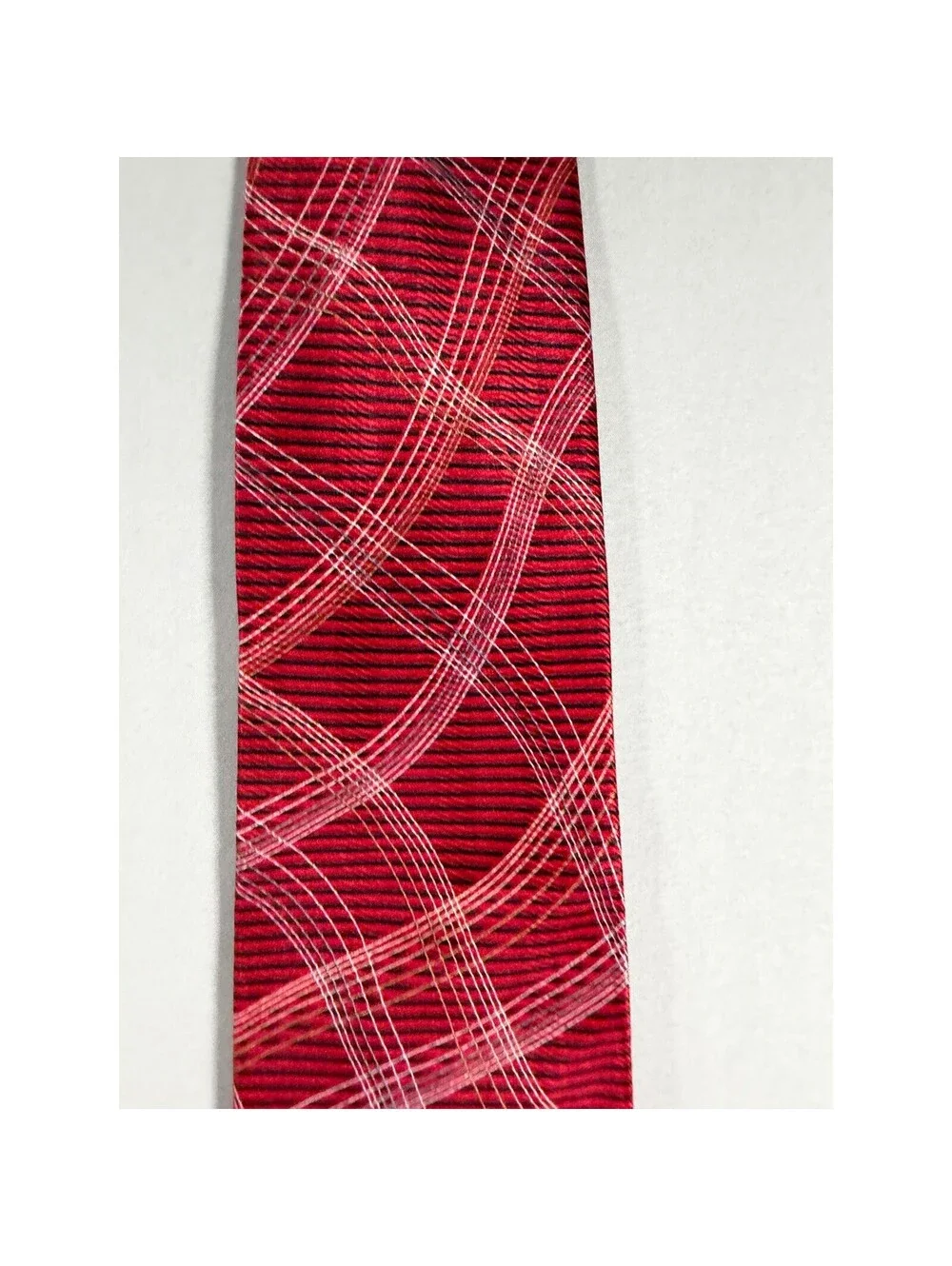 Blacker Signature Collection Mens Red Silk Tie Geometric Pattern Handmade Silk